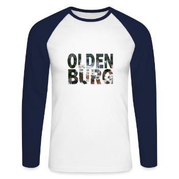Paysage urbain d'Oldenburg (Oldb) - T-shirt baseball manches longues Homme - blanc/marine - Devant - Nik (191cm)