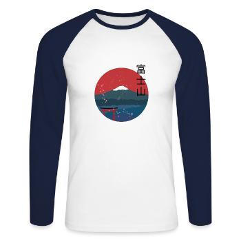 Japan Design - Unisex Long Sleeve Baseball T-Shirt - white/navy - Front - Nik (191cm)