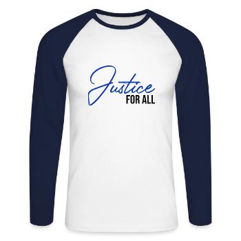 justice for all - Unisex Long Sleeve Baseball T-Shirt - white/navy - Front - Nik (191cm)