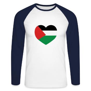 Amour Palestine - T-shirt baseball manches longues Homme - blanc/marine - Devant - Nik (191cm)