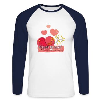 Please be kind to invisible disability Unisex - Unisex Baseballshirt langarm - Weiß/Navy - Vorne - Nik (191cm)