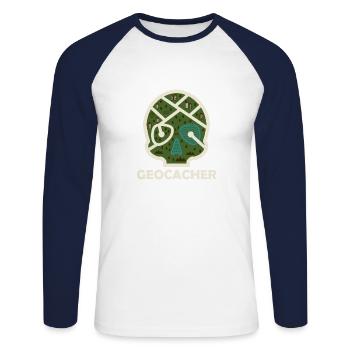 Geocacher Geocaching - Unisex Long Sleeve Baseball T-Shirt - white/navy - Front - Nik (191cm)