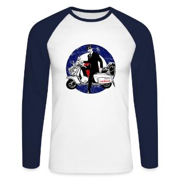Roller Mod Britannique - T-shirt baseball manches longues Homme - blanc/marine - Devant - Nik (191cm)