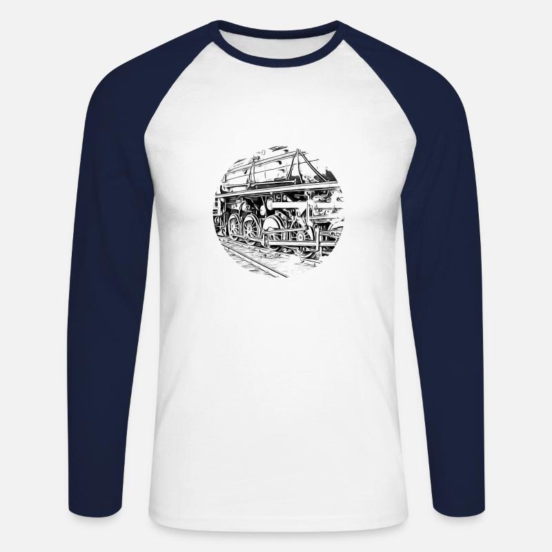 Dampflok - Unisex Baseballshirt langarm - Weiß/Navy