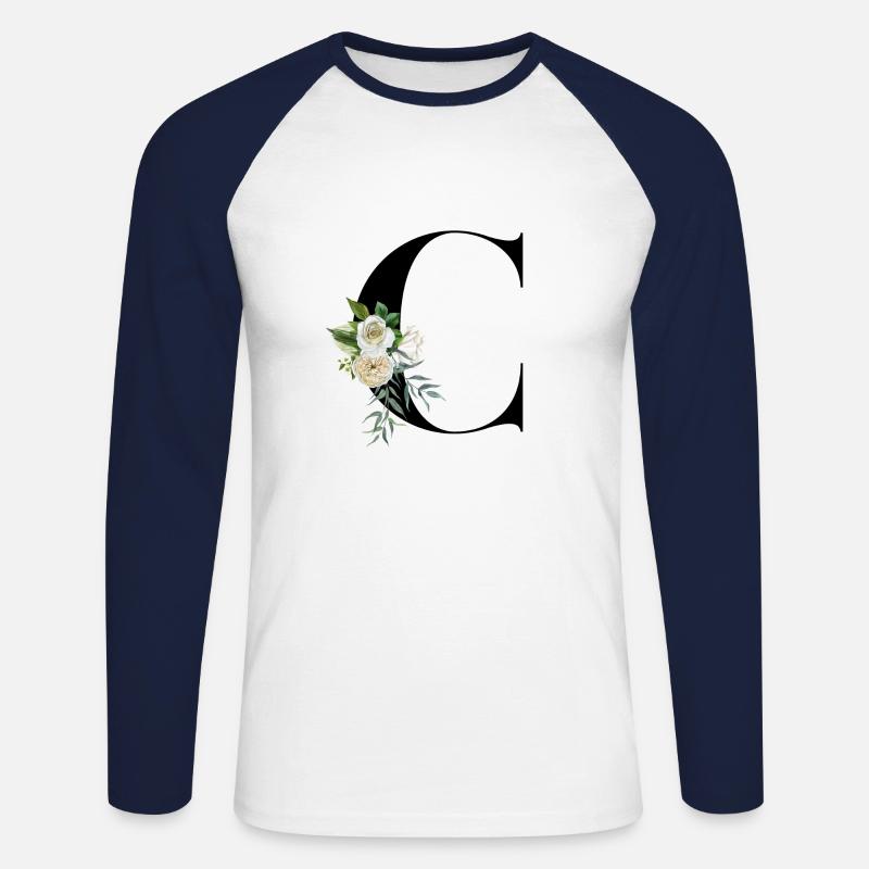 Buchstabe C blühende - Unisex Baseballshirt langarm - Weiß/Navy