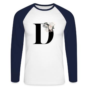 lettre D fleuris - T-shirt baseball manches longues Homme - blanc/marine - Devant - Nik (191cm)