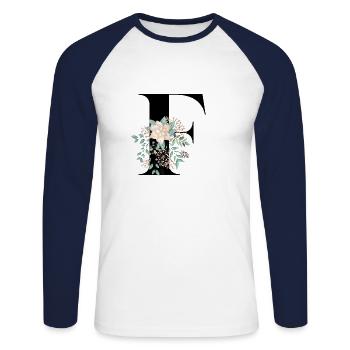 Buchstabe F Blühende - Unisex Baseballshirt langarm - Weiß/Navy - Vorne - Nik (191cm)