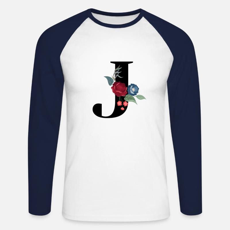 Buchstabe J blühende - Unisex Baseballshirt langarm - Weiß/Navy