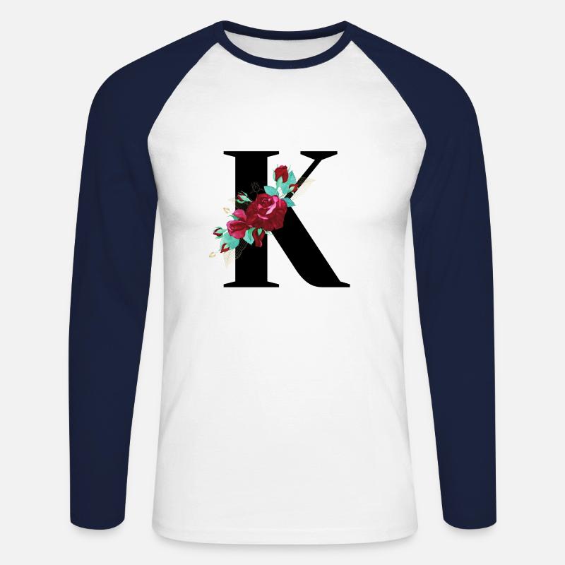 Buchstabe k blüht - Unisex Baseballshirt langarm - Weiß/Navy