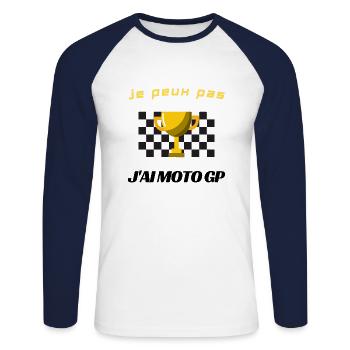 je peux j ai moto gp grand prix moto - T-shirt baseball manches longues Homme - blanc/marine - Devant - Nik (191cm)