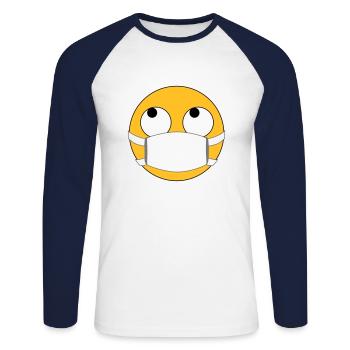 Un masque ? C’est agaçant ! Emoji avec masque - T-shirt baseball manches longues Homme - blanc/marine - Devant - Nik (191cm)