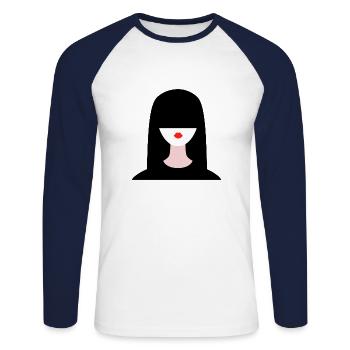 japanische Frau - Unisex Baseballshirt langarm - Weiß/Navy - Vorne - Nik (191cm)