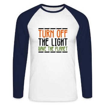 éteint la lumière et sauve la planète - T-shirt baseball manches longues Homme - blanc/marine - Devant - Nik (191cm)