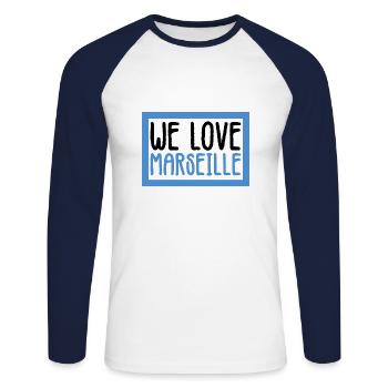 on adore Marseille ville Française du Sud - T-shirt baseball manches longues Homme - blanc/marine - Devant - Nik (191cm)