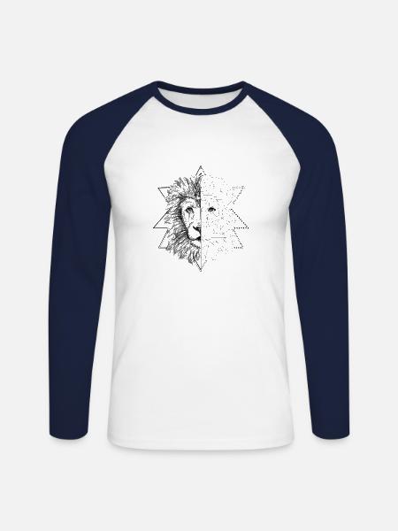 Black tattoo inspired lion | Low Poly Art - Unisex Long Sleeve Baseball T-Shirt - white/navy