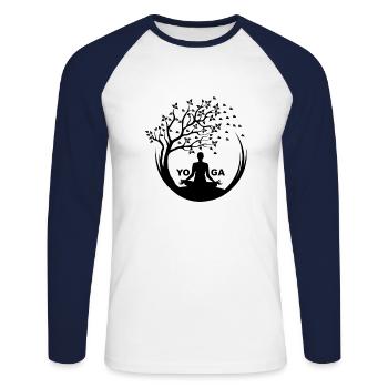 t-shirt yoga cadeau namaste - T-shirt baseball manches longues Homme - blanc/marine - Devant - Nik (191cm)
