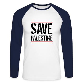 Libérer la Palestine - T-shirt baseball manches longues Homme - blanc/marine - Devant - Nik (191cm)