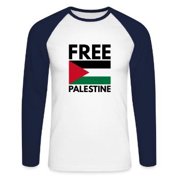 Libérer la Palestine - T-shirt baseball manches longues Homme - blanc/marine - Devant - Nik (191cm)