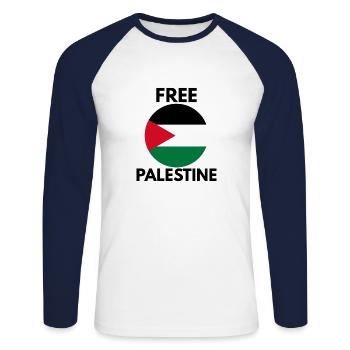 Libérer la Palestine - T-shirt baseball manches longues Homme - blanc/marine - Devant - Nik (191cm)