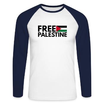 Libérer la Palestine - T-shirt baseball manches longues Homme - blanc/marine - Devant - Nik (191cm)