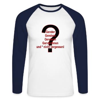 Gender und * nicht vergessen! - Unisex Baseballshirt langarm - Weiß/Navy - Vorne - Nik (191cm)