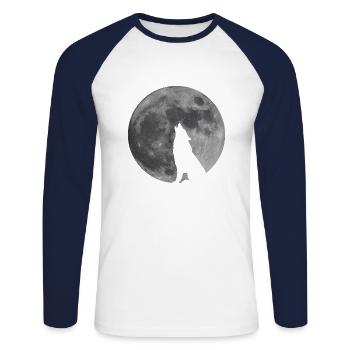 Le loup pleure sur la lune - T-shirt baseball manches longues Homme - blanc/marine - Devant - Nik (191cm)
