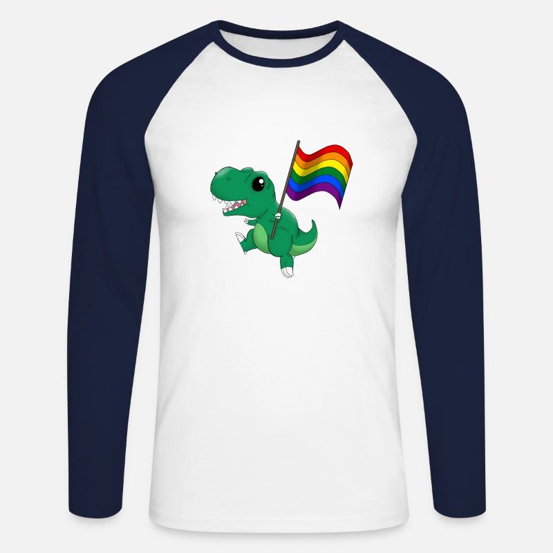 Regenbogen Dinosaurier T-Rex Pride - Unisex Baseballshirt langarm - Weiß/Navy