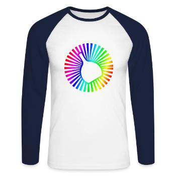 Bocksbeutel Regenbogen - Unisex Baseballshirt langarm - Weiß/Navy - Vorne - Nik (191cm)