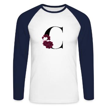 lettre C fleuris - T-shirt baseball manches longues Homme - blanc/marine - Devant - Nik (191cm)