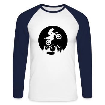 Motocross Vélo Cadeau Moto Descente Motard - T-shirt baseball manches longues Homme - blanc/marine - Devant - Nik (191cm)
