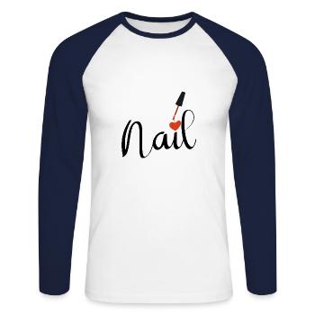 Nail rot - Unisex Baseballshirt langarm - Weiß/Navy - Vorne - Nik (191cm)