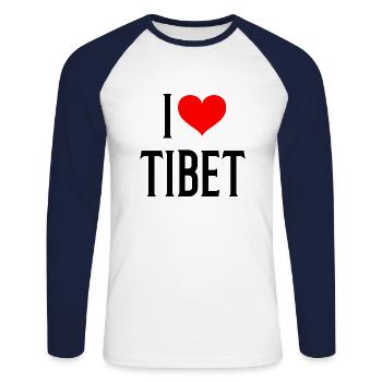 I heart tibet - j'aime le Tibet - T-shirt baseball manches longues Homme - blanc/marine - Devant - Nik (191cm)