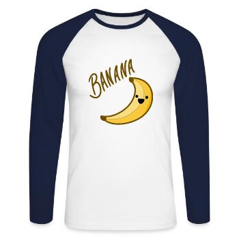 Banane - T-shirt baseball manches longues Homme - blanc/marine - Devant - Nik (191cm)
