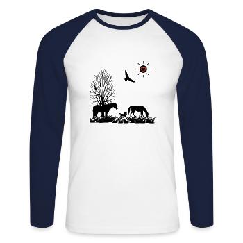Chevaux - T-shirt baseball manches longues Homme - blanc/marine - Devant - Nik (191cm)