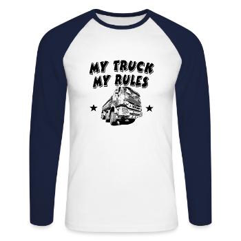 Lastwagen - Unisex Baseballshirt langarm - Weiß/Navy - Vorne - Nik (191cm)
