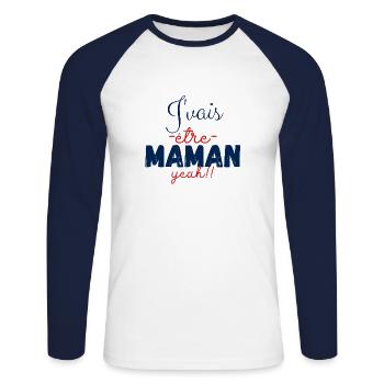 Je vais être maman yeah - T-shirt baseball manches longues Homme - blanc/marine - Devant - Nik (191cm)