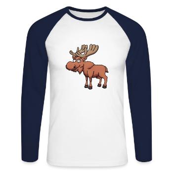 Glücklicher Cartoon Elch - Unisex Baseballshirt langarm - Weiß/Navy - Vorne - Nik (191cm)