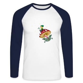 Troll sitting on a mushroom under a starry sky - Unisex Long Sleeve Baseball T-Shirt - white/navy - Front - Nik (191cm)