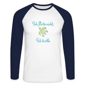 Ich flirte nicht – ich turtle - Unisex Baseballshirt langarm - Weiß/Navy - Vorne - Nik (191cm)