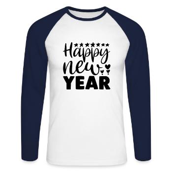 Frohes Neues Jahr, BESTE WÜNSCHE, Frohes Neues Jahr - Unisex Baseballshirt langarm - Weiß/Navy - Vorne - Nik (191cm)