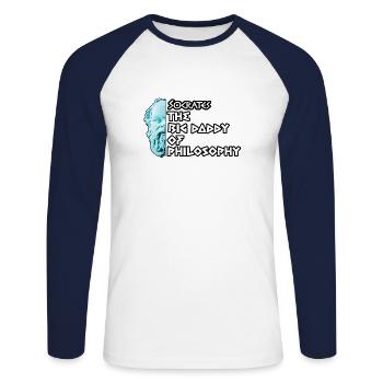 Papa de la philosophie - T-shirt baseball manches longues Homme - blanc/marine - Devant - Nik (191cm)