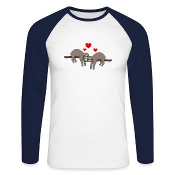 Saint-Valentin paresseux - T-shirt baseball manches longues Homme - blanc/marine - Devant - Nik (191cm)