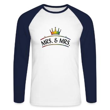Couronne arc-en-ciel MRS et MRS mariage lesbien - T-shirt baseball manches longues Homme - blanc/marine - Devant - Nik (191cm)