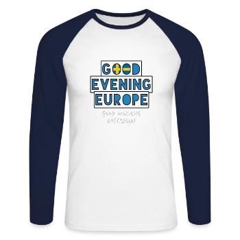Concours Eurovision de la chanson Suède - T-shirt baseball manches longues Homme - blanc/marine - Devant - Nik (191cm)