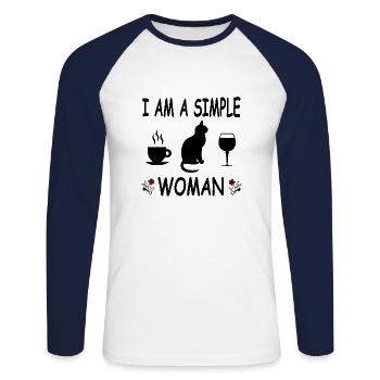 Chat - T-shirt baseball manches longues Homme - blanc/marine - Devant - Nik (191cm)
