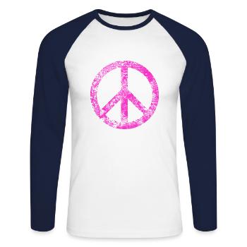 Signe de paix Pacifiste Peace Graffiti Grunge utilisé - T-shirt baseball manches longues Homme - blanc/marine - Devant - Nik (191cm)
