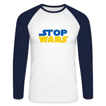 Star Stop Wars - Je suis avec l’Ukraine - T-shirt baseball manches longues Homme - blanc/marine - Devant - Nik (191cm)