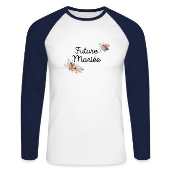 Future Mariée evjf t-shirt assorti - T-shirt baseball manches longues Homme - blanc/marine - Devant - Nik (191cm)