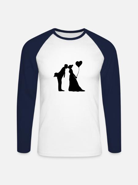 Brautpaar mit Herz Luftballon - Unisex Baseballshirt langarm - Weiß/Navy
