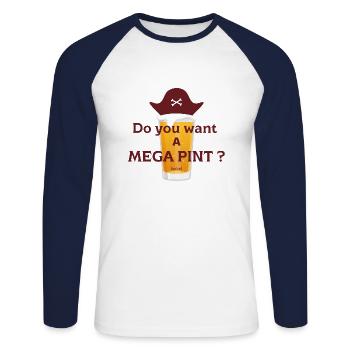 Möchten Sie ein Mega-Pint? - Unisex Baseballshirt langarm - Weiß/Navy - Vorne - Nik (191cm)
